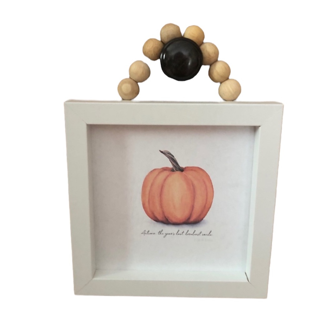 Pumpkin wall decor with wood beads hanger 6” x 6” (hand crafted)